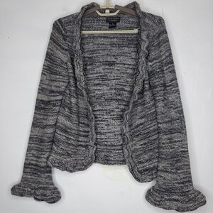 Tashia London Cashmere Crop Cardigan Small Gray Knit Ruffle Sleeve Open Front